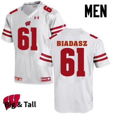 Men's Wisconsin Badgers NCAA #61 Tyler Biadasz White Authentic Under Armour Big & Tall Stitched College Football Jersey TV31E64VC